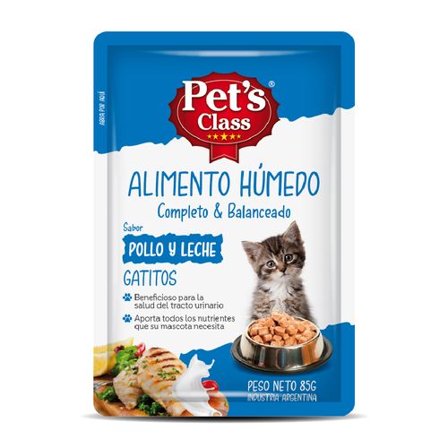 Pouch Pet's Class Gatito Sabor Pollo Y Leche x85 Grs