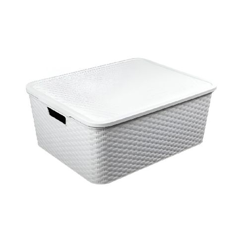 Caja Organizadora Blanca Ratan Con Tapa 30 L Poo