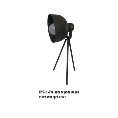 Velador Tripode Apolo 1 Luz E27 Negro Iluminación Jc