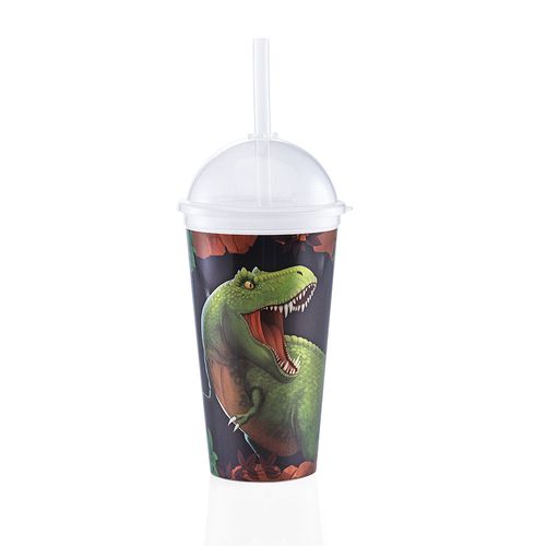 Vaso Con Sorbete Plástico 500 Cc Dinosaurio Cotidiana