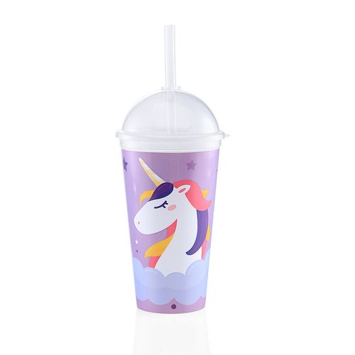 Vaso Con Sorbete Plástico 500 Cc Unicornio Cotidiana