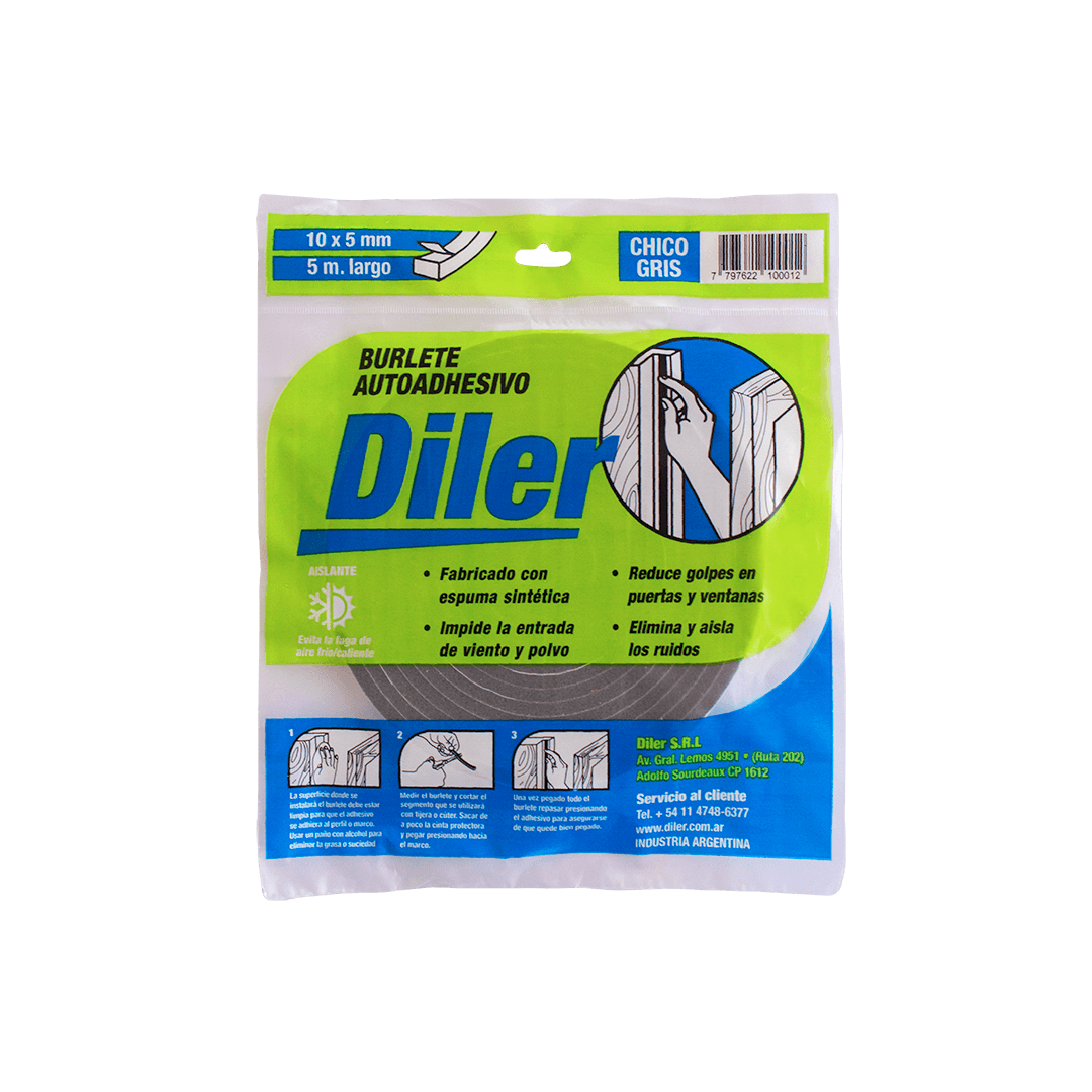 Burlete de Espuma 10x5 Mm x 5 Mts Gris Diler