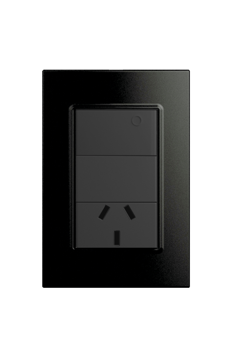 Línea Armada 1 Interruptor + 1 Toma Negro 10 A Quadra Teclastar