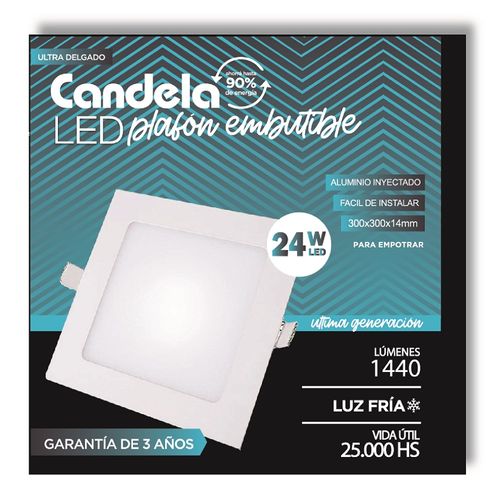 Plafón Led Cuadrado Embutible 24 W Fría Candela