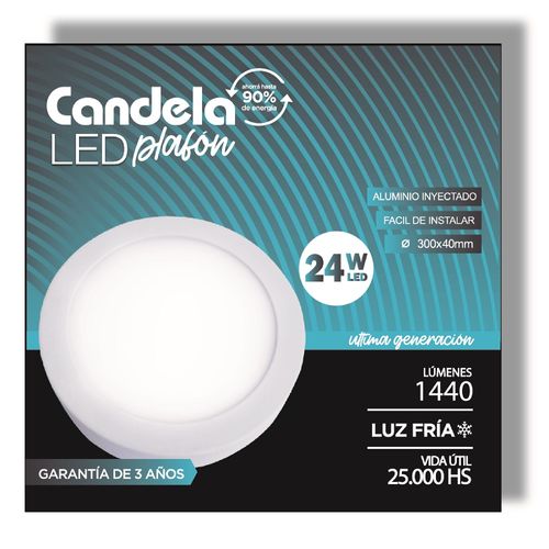 Plafón Led Redondo Base 24W Frío Candela