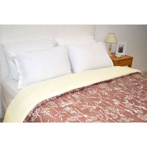 Acolchado Queen Estampado Hojas 180 Gr Blanco Paris