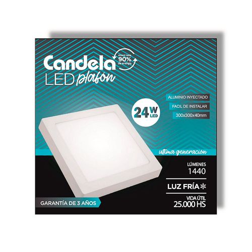 Plafón Led Cuadrado Base 24 W Fría Candela