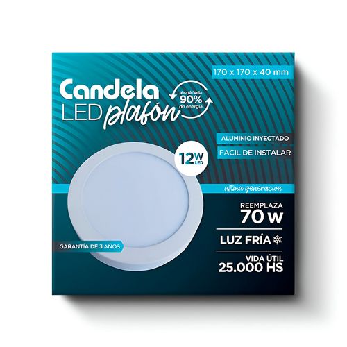 Plafón LED Redondo Base 12 W Fría Blanco Candela