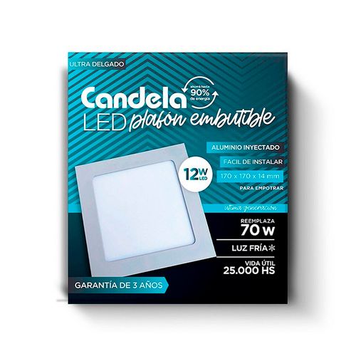 Plafón Led Cuadrado Embutible 12 W Fría Blanco Candela