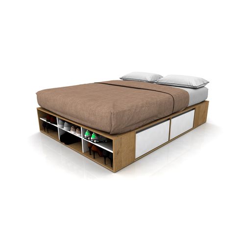 Cama Box 144X192X32 Cm Blanco/Roble Miel Muebles Gacela