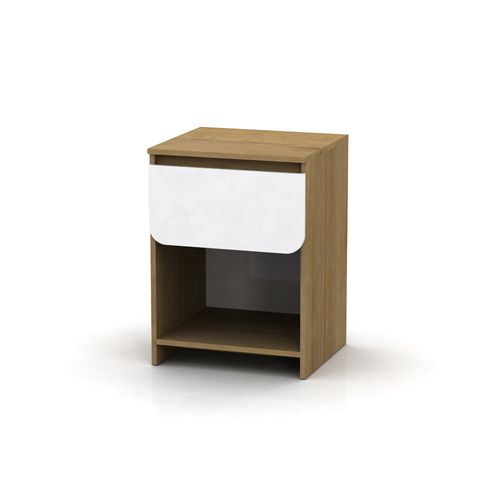 Mesa de Luz 40X40X55Cm Blanco/Roble Miel Curvalba Muebles Gacela