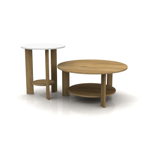 Set X2 Mesas Living Roble Miel/Blanco Muebles Gacela