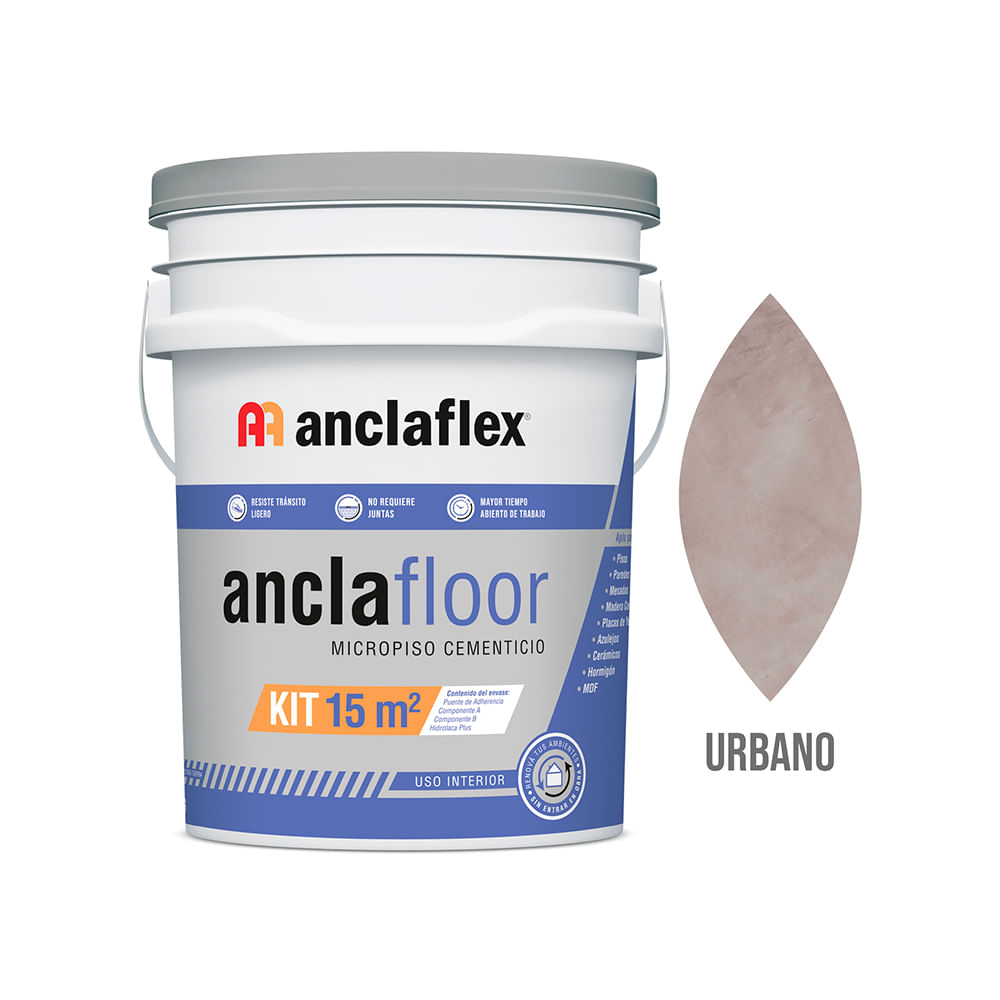 Kit Micropiso Cementicio Interior 15 M2 Gris Urbano 22.5 Kg Anclafloor