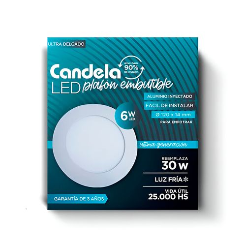 Plafón Led Redondo Embutible 6 W Fría Blanco Candela