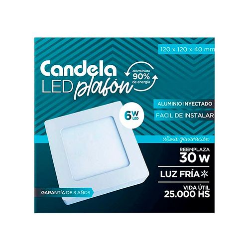 Led Plafon Cuadrado 6W Frio Candela