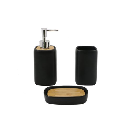 Set Accesorios de Baño Ceramica Negro Madera 3 U Cotidiana