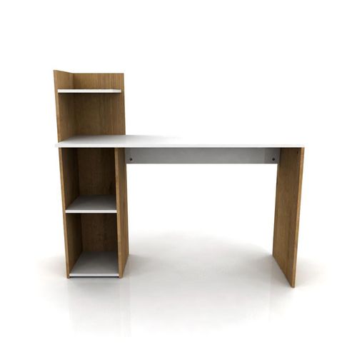 Escritorio Escandinavo con Repisa 122x40x110Cm Blanco/Roble Miel Muebles Gacela