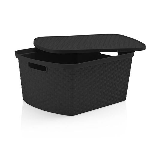 Caja Organizadora Ratan Con Tapa 25L Negra