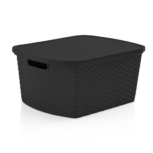 Caja Organizadora Ratan Con Tapa 15L Negra