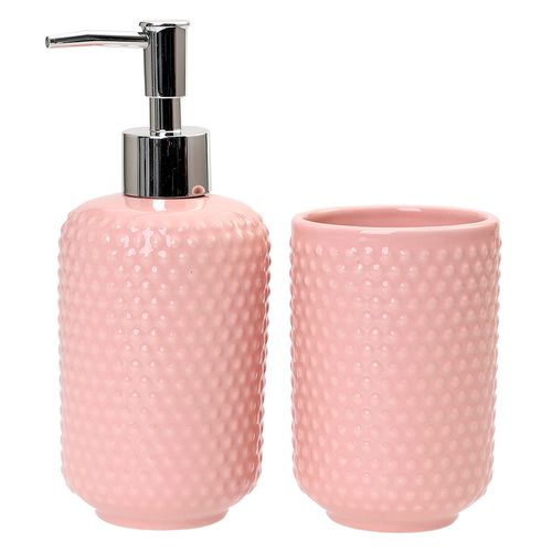 Set Accesorios De Baño 2 Piezas Puntos Rosado Cotidiana