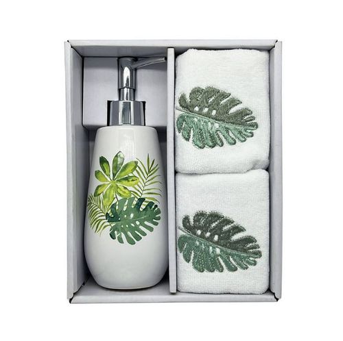 Set Dispenser Cerámica+Toalla De Mano Blanco Amalfi