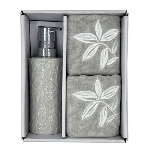 Set Dispenser Cerámica+Toalla De Mano Gris Amalfi