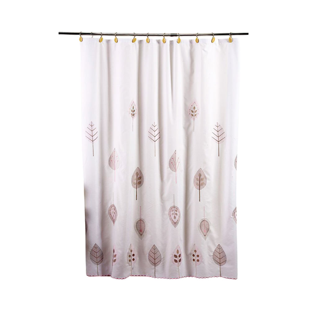 Cortina de Baño Tela Blanco/Rosa Bordado Amalfi