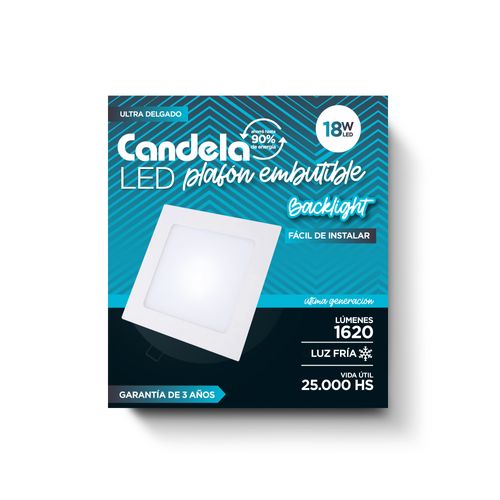 Led Plafón Cuadrado Embutible 18W Frío Candela