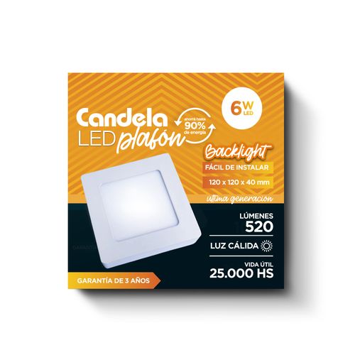 Led Plafón Cuadrado 6W Cálido Candela