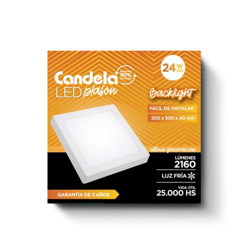 Led Plafón Cuadrado 24W Cálido Candela