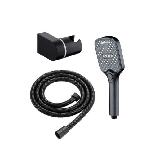 Set Mango Ducha Con Flexible 1,5M Y Soporte Negro Piazza