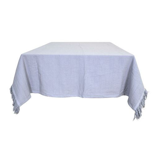 Mantel Tusor Con Flecos Gris 1,45X2,50 M Blanco Paris