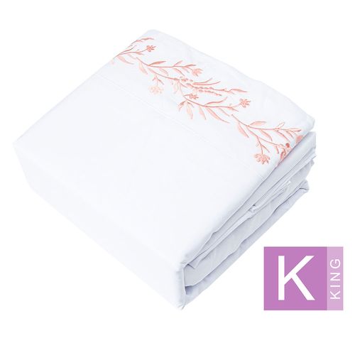 Juego sábanas king Bordada blanco/rosa Cotidiana
