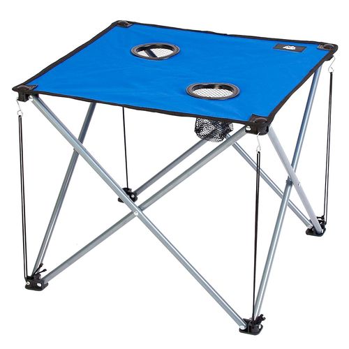 Mesa camping con portavasos azul Alpes