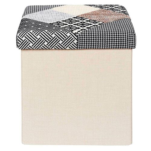 Puff recorte cuadros beige 38x38x38 cm M+Design