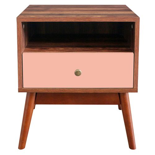 Mesa de luz 1 cajón Laika 3.0 marrón/coral 48x40x30 cm M+Design