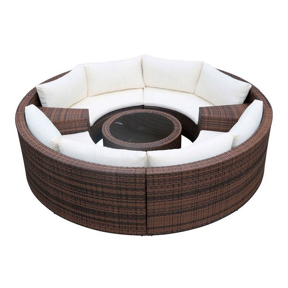 Set Living Símil Rattan 8 Personas Outzen Circular Medialuna