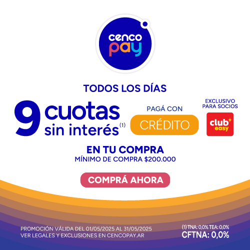 9 cuotas sin interés con Cencopay