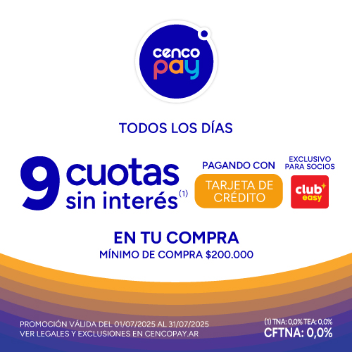 9 cuotas sin interés con Cencopay